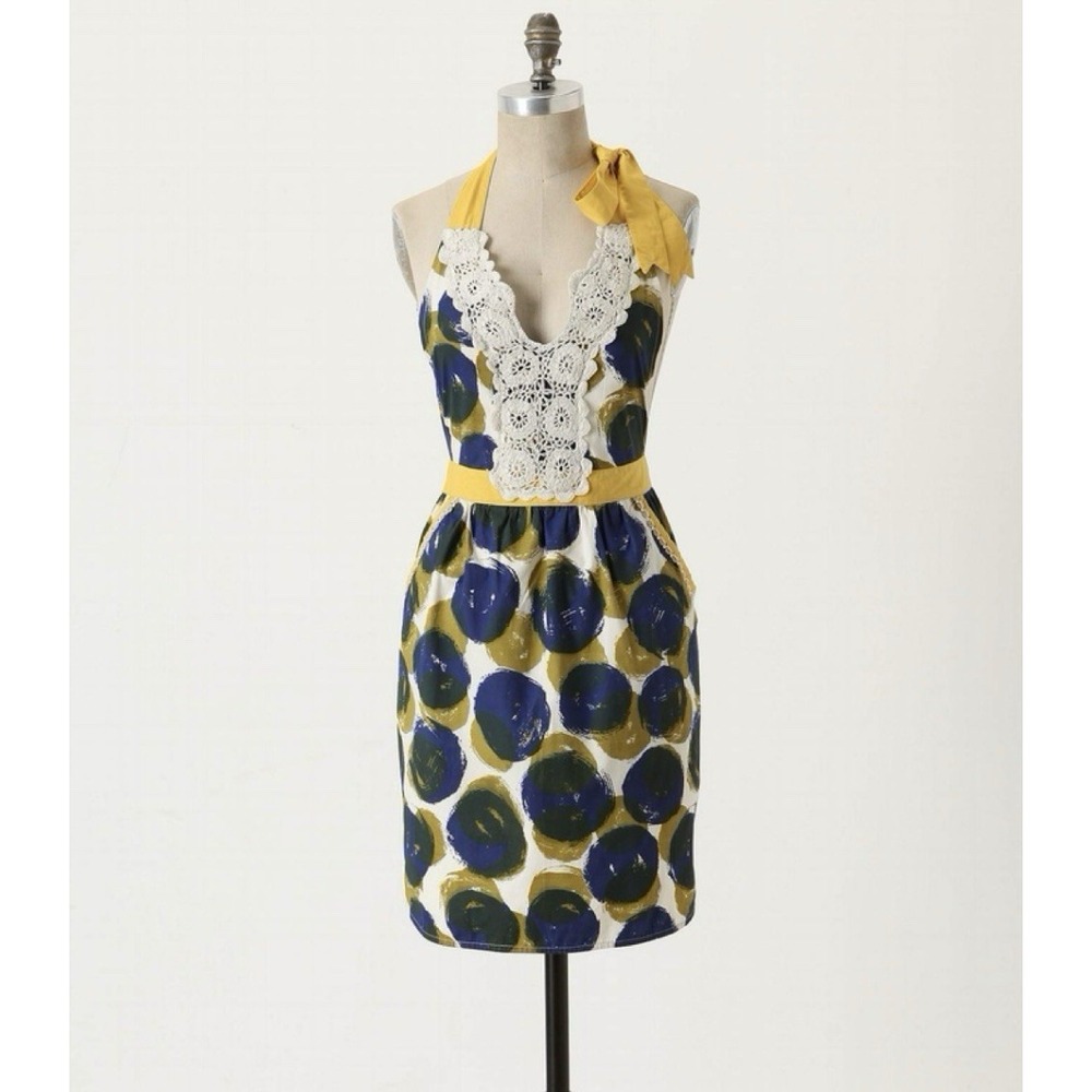 NWT Anthropologie Halter Dress with Lace Trim and Polka Dot Pattern